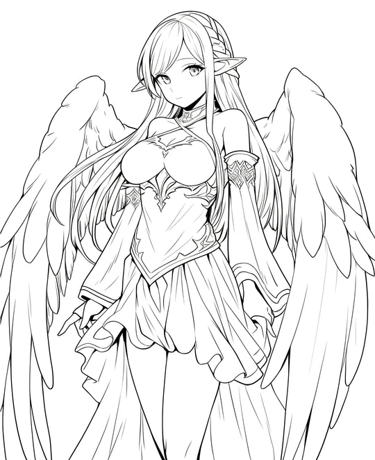 Celestial Maiden: Anime Angel Coloring Page - Infinite Visibility