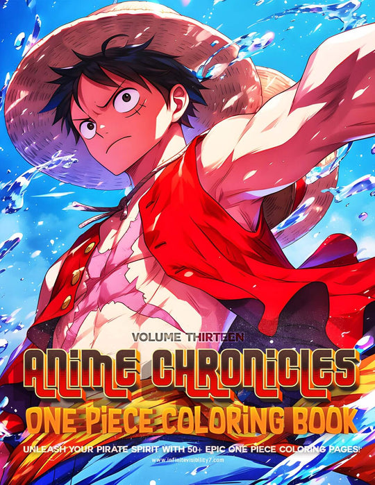 One Piece Coloring Book Vol 13 cover featuring Luffy with vibrant colors and dynamic pose, perfect for pirate fans.