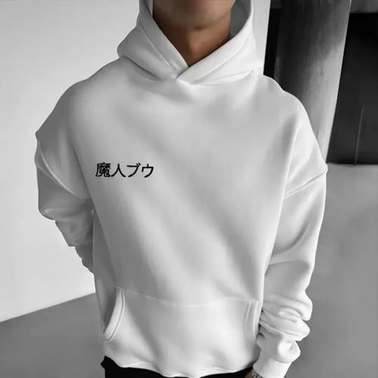 A comfortable Majin Buu Hoodie featuring a cute Japanese anime graphic, designed as a long-sleeve parent-child sweater for men and boys.
