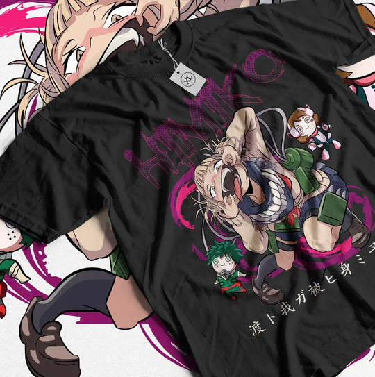 A high-quality Himiko Toga Shirt featuring a manga graphic of the My Hero Academia villain, designed as an anime cosplay tee for all sizes.