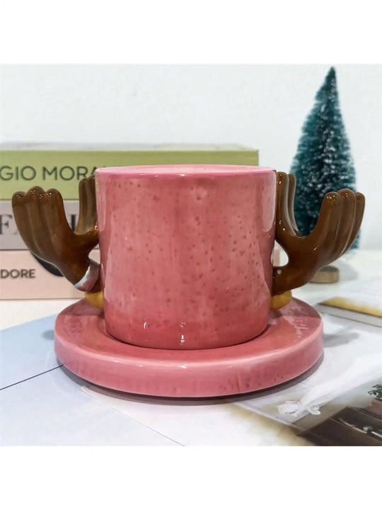 Luffy Ace Sabo Chopper Mug One Piece Ceramic close-up hand-painted Luffy straw hat design detail on porcelain surface
