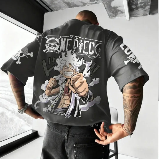 A retro Y2K style One Piece Luffy T-shirt made of soft cotton, featuring a graphic print of Monkey D. Luffy for men and women.