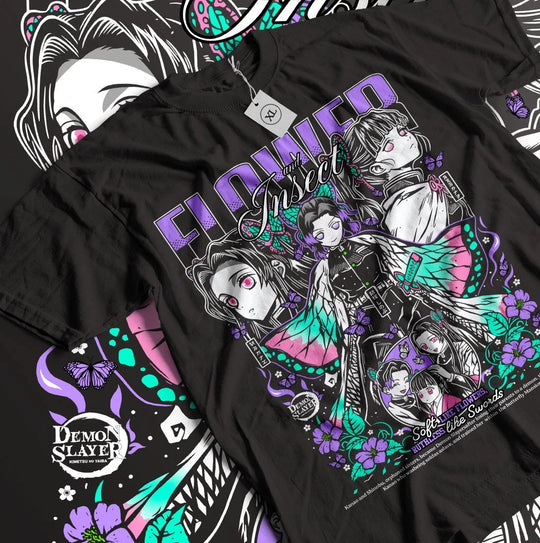 Close-up of Demon Slayer Shinobu Kocho Children Cotton T-Shirt Shinobu print cotton detail quality