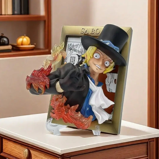One Piece Three Brothers Statue featuring Sabo in a vibrant, handmade frame ornament for anime fans.