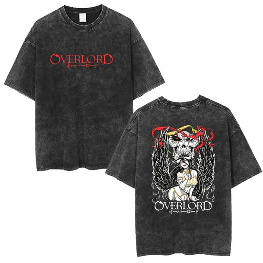 Albedo Overlord Vintage Washed T-Shirt close-up showing character artwork and washed fabric texture
