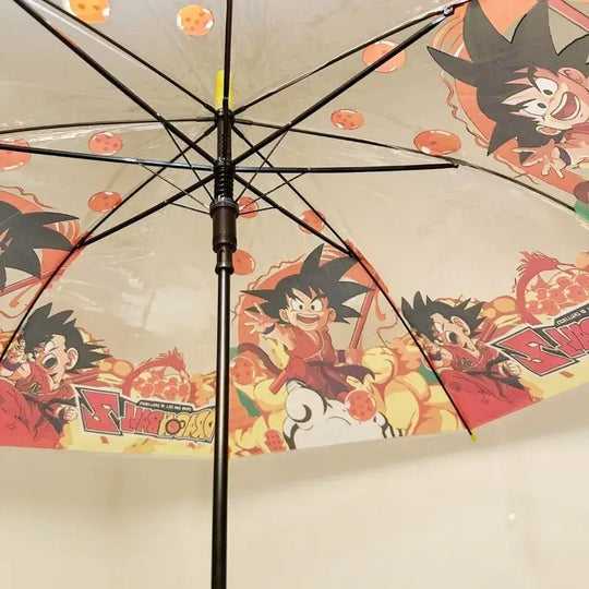Close-up of Dragon Ball Goku Folding Transparent Umbrella Goku graphic print clear panel detail