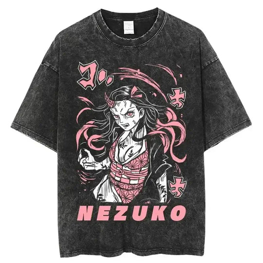 A trendy oversized Demon Slayer Hooded Sweatshirt featuring colorful anime character graphics, designed as casual autumn streetwear for men and women.