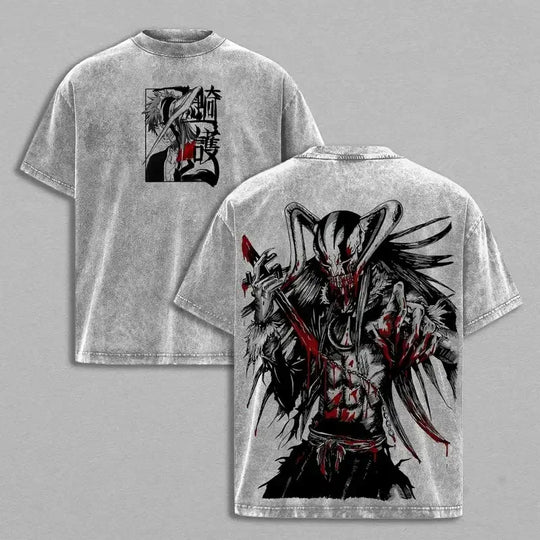 Ichigo Kurosaki Bleach Vintage Washed T-Shirt close-up showing printed artwork and retro washed texture