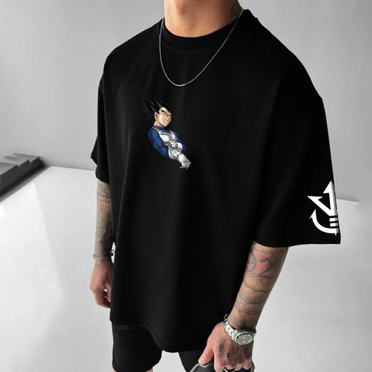 Dragon Ball Vegeta Harajuku Oversized Anime T-Shirt worn lifestyle shot retro loose unisex top