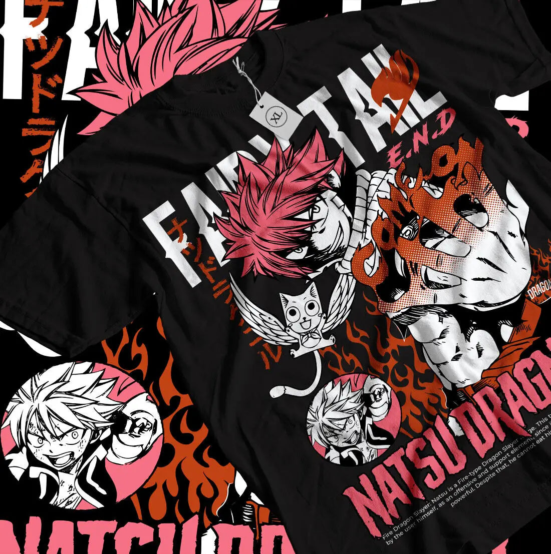 A premium Fairy Tail T-shirt featuring a dynamic graphic of Natsu Dragneel and Gray Fullbuster, designed as a girl anime gift for all sizes.