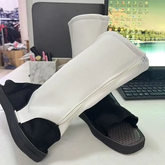 Konoha Ninja Cosplay Shoes featuring stitched fabric uppers and rubber soles, designed for Naruto costumes.