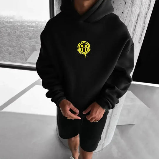 A trendy Trafalgar Law Hoodie featuring One Piece anime graphics, designed as a cozy long-sleeve parent-child sweater for men and boys.