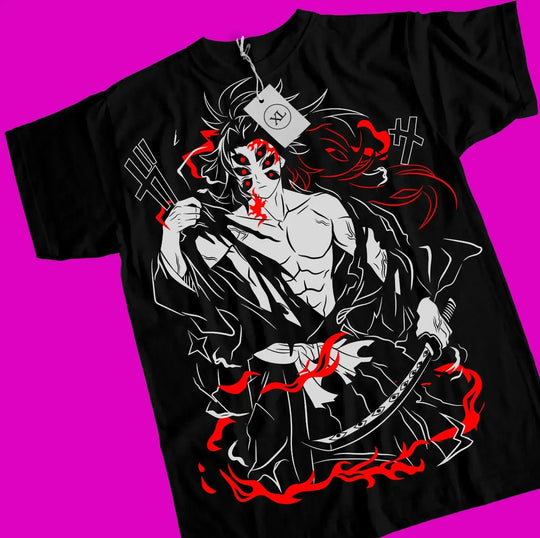 A cozy Hotaru Haganezuka T-shirt featuring a black and white manga comic print of the Demon Slayer swordsmith, styled as women's Harajuku fashion.