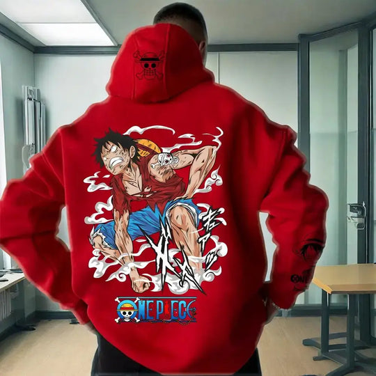 The 2025 Trend One Piece Luffy Hooded Sweater, a loose casual jacket for lovers with an anime print.