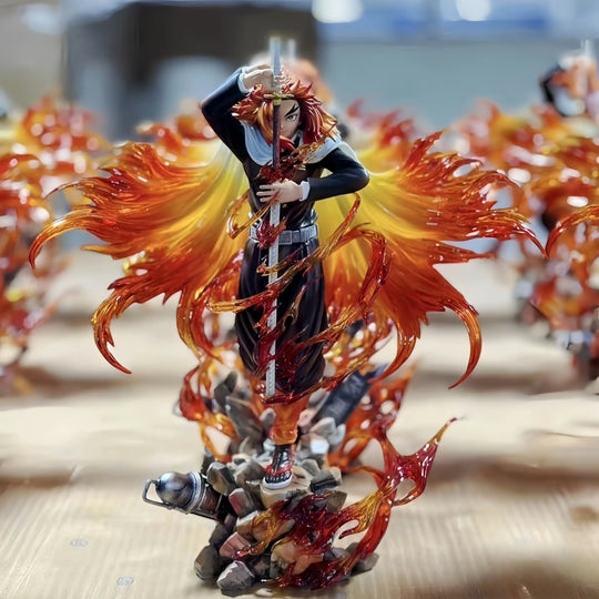 A highly detailed 30cm PVC Rengoku Kyoujurou Figure showcasing the Flame Hashira in a dynamic anime battle stance.