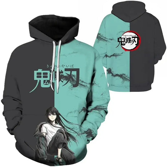 A trendy 3D Anime Hoodie featuring a funny graphic print, designed as an oversized hip-hop pullover for men and women.