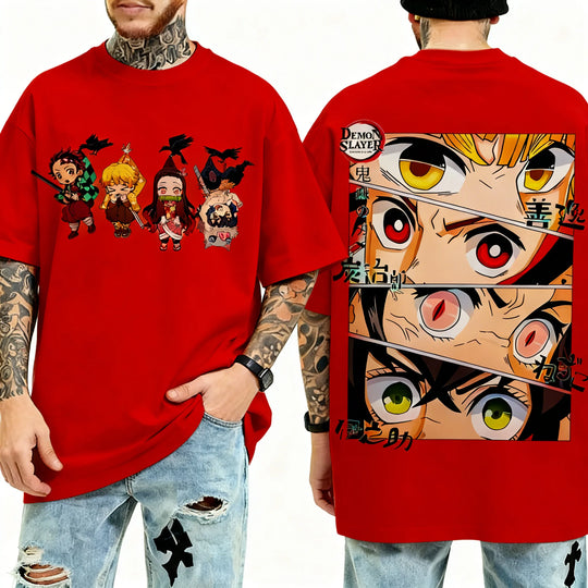 Demon Slayer Y2K Harajuku Anime T-Shirt worn lifestyle street fashion parent child summer
