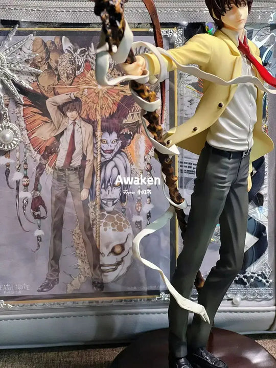 Death Note Yagami Light PVC Action Figure displayed on desk shelf 26CM anime collectible statue