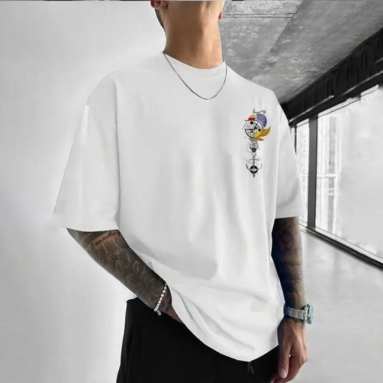Monkey D. Luffy Parent-Child T-Shirt featuring vibrant design on a casual white cotton tee.
