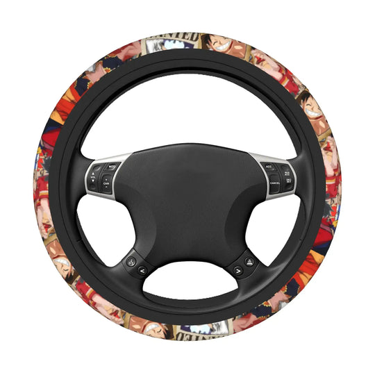 One Piece Luffy Anime Steering Wheel Cover installed on car steering wheel anime fan accessory