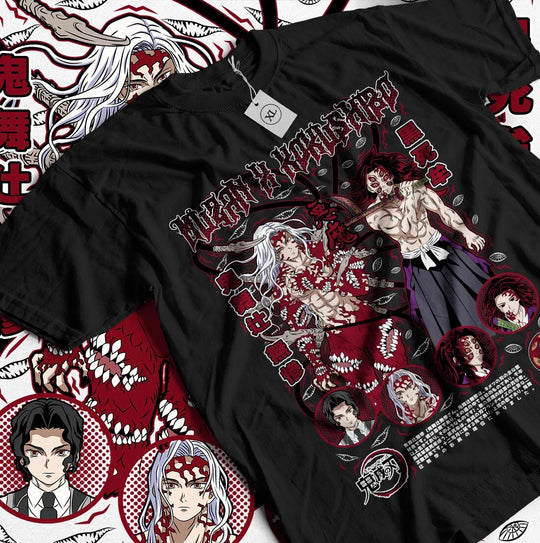 Close-up of Demon Slayer Muzan Kokushibo Children Cotton T-Shirt print detail cotton quality