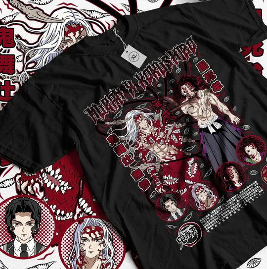 Close-up of Demon Slayer Muzan Kokushibo Children Cotton T-Shirt print detail cotton quality