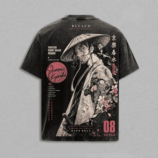 Shunsui Kyoraku Bleach Vintage Washed Soft Cotton T-Shirt captain artwork