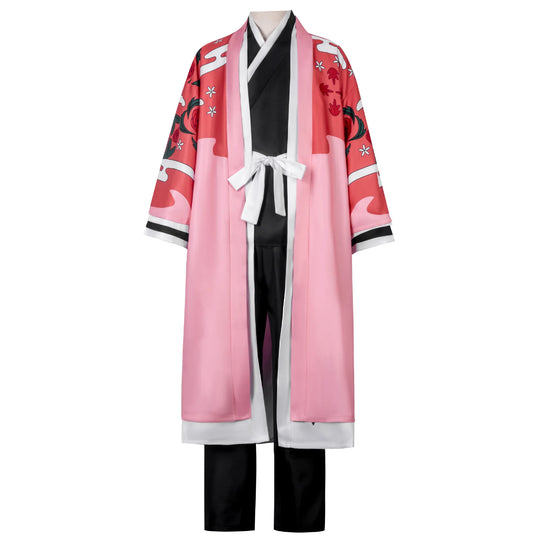 Shunsui Kyoraku BLEACH TYBW Cosplay Costume showcased in a vibrant five-piece outfit with printed robe.