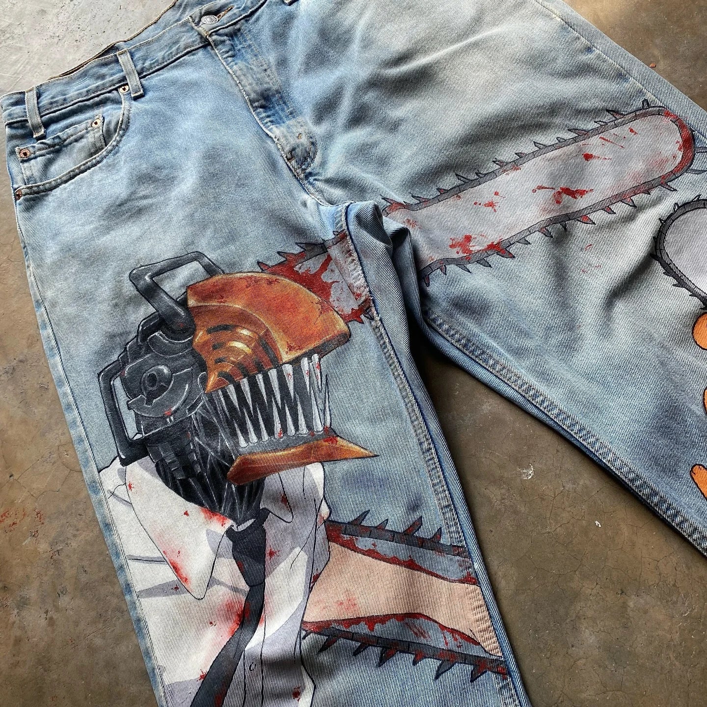 Trendy high-waist Anime Jeans featuring high-definition digital graphic prints, designed as wide-leg Y2K streetwear for men and women.
