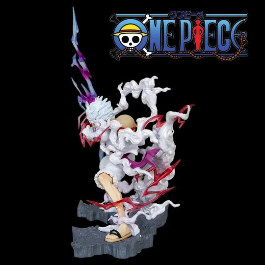 A handmade 28cm One Piece Luffy Statue featuring movable parts and lightning effects, perfect for anime desktop decoration and gifting.