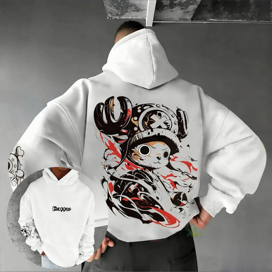 One Piece Chopper Anime Hoodie worn casually oversized fit autumn winter anime streetwear