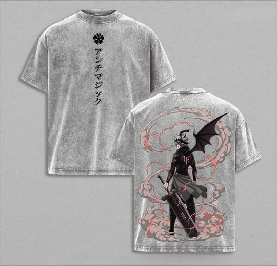 Asta Black Clover Vintage Washed Oversized T-Shirt with anime design, soft cotton, short sleeves, and unique graphic.