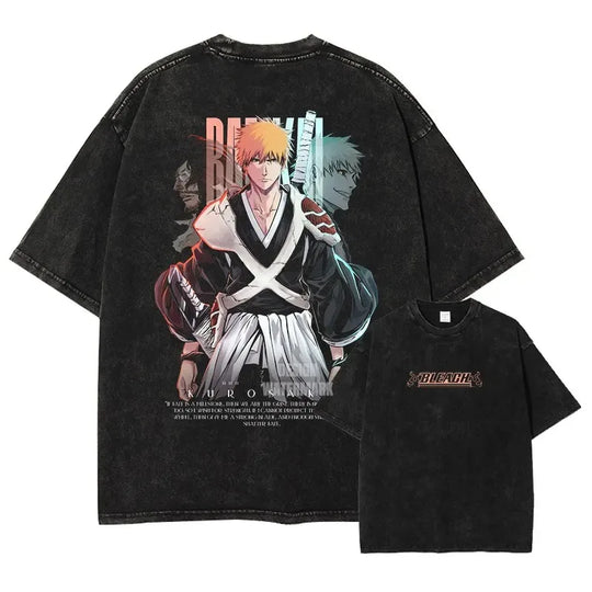 Bleach Aizen Sousuke Harajuku Washed Graphic T-Shirt worn lifestyle Harajuku vintage anime fashion