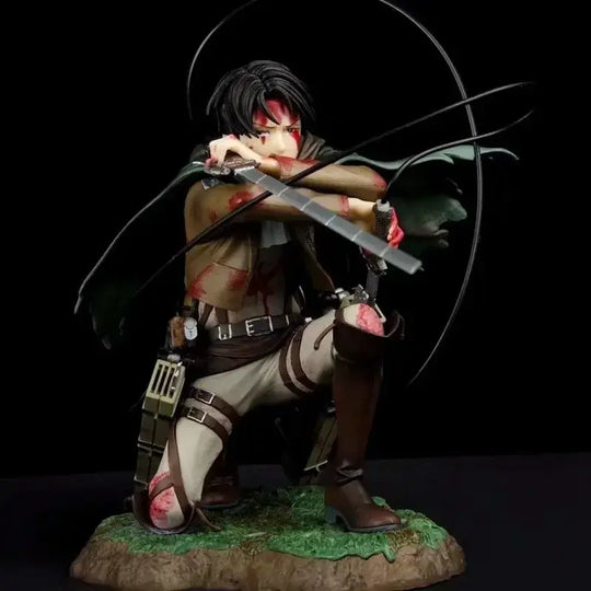 Levi Ackerman Battle Damage PVC Figure 18cm displayed on shelf anime collector display
