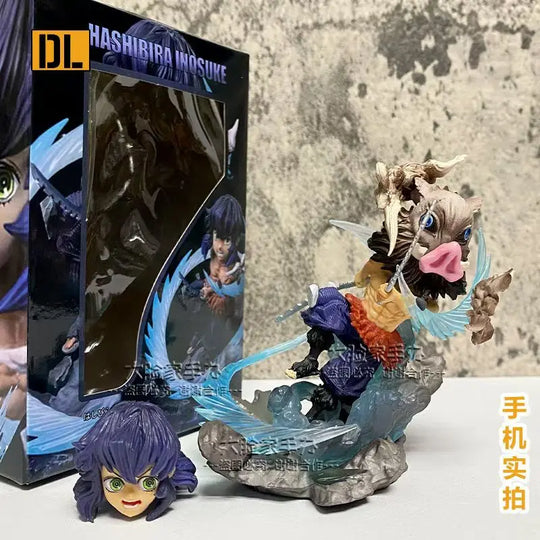 A detailed G5 Robot style Inosuke Action Figure featuring Mecha armor design and dual jagged swords for Demon Slayer collection.
