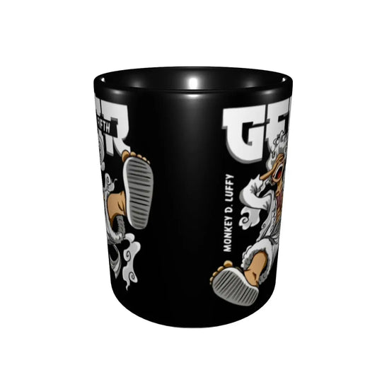A cute Monkey D. Luffy Gear Fifth Mug featuring the Sun God Nika anime character, designed as a durable water cup gift for kids.
