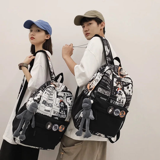 One Piece Luffy Anime Backpack worn lifestyle shot school student anime bag travel