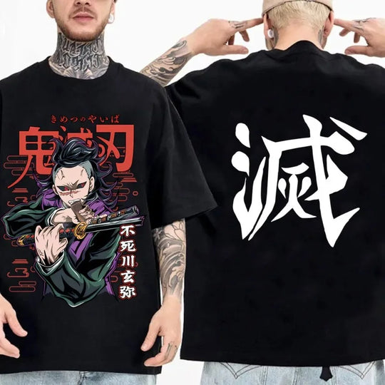 Close-up of Demon Slayer Cotton Parent-Child Anime T-Shirt character print detail cotton fabric