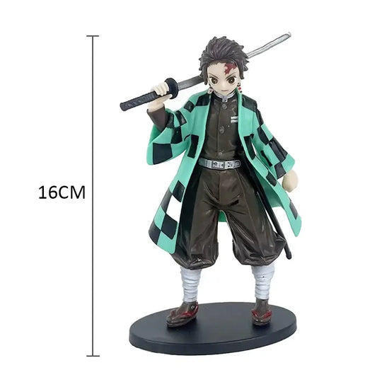 A highly detailed 16cm Demon Slayer Anime Figure made of premium PVC, showcasing Kamado Tanjiro in a dynamic warrior action pose for desktop decoration.