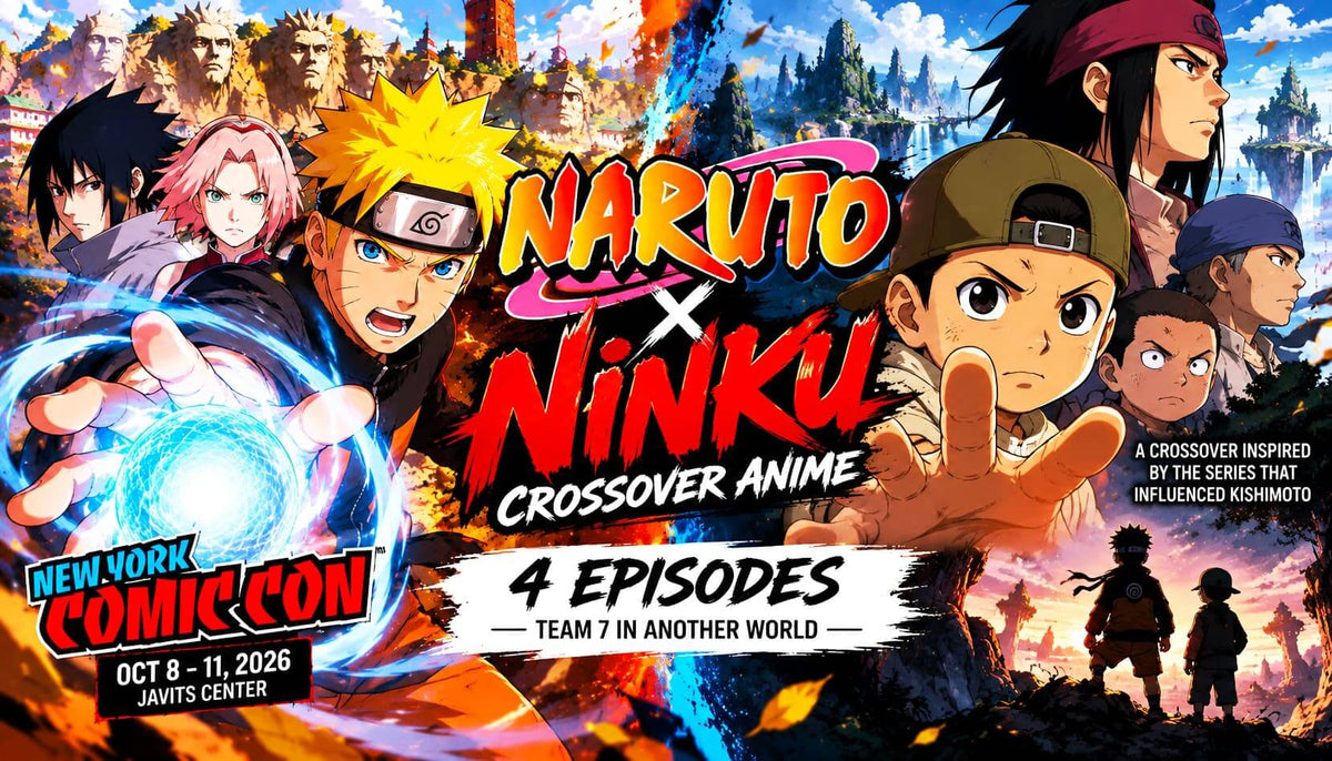Naruto x Ninku — Crossover anime promotion at New York Comic Con 2026 featuring iconic characters.