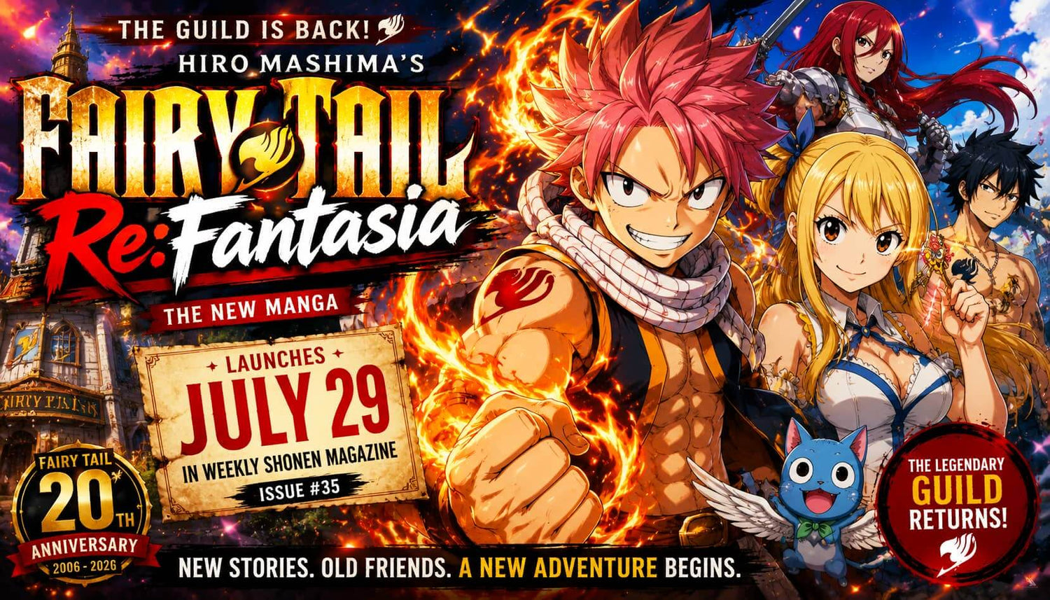 Fairy Tail New Manga poster featuring characters, announcing July 29 launch of Re:Fantasia.