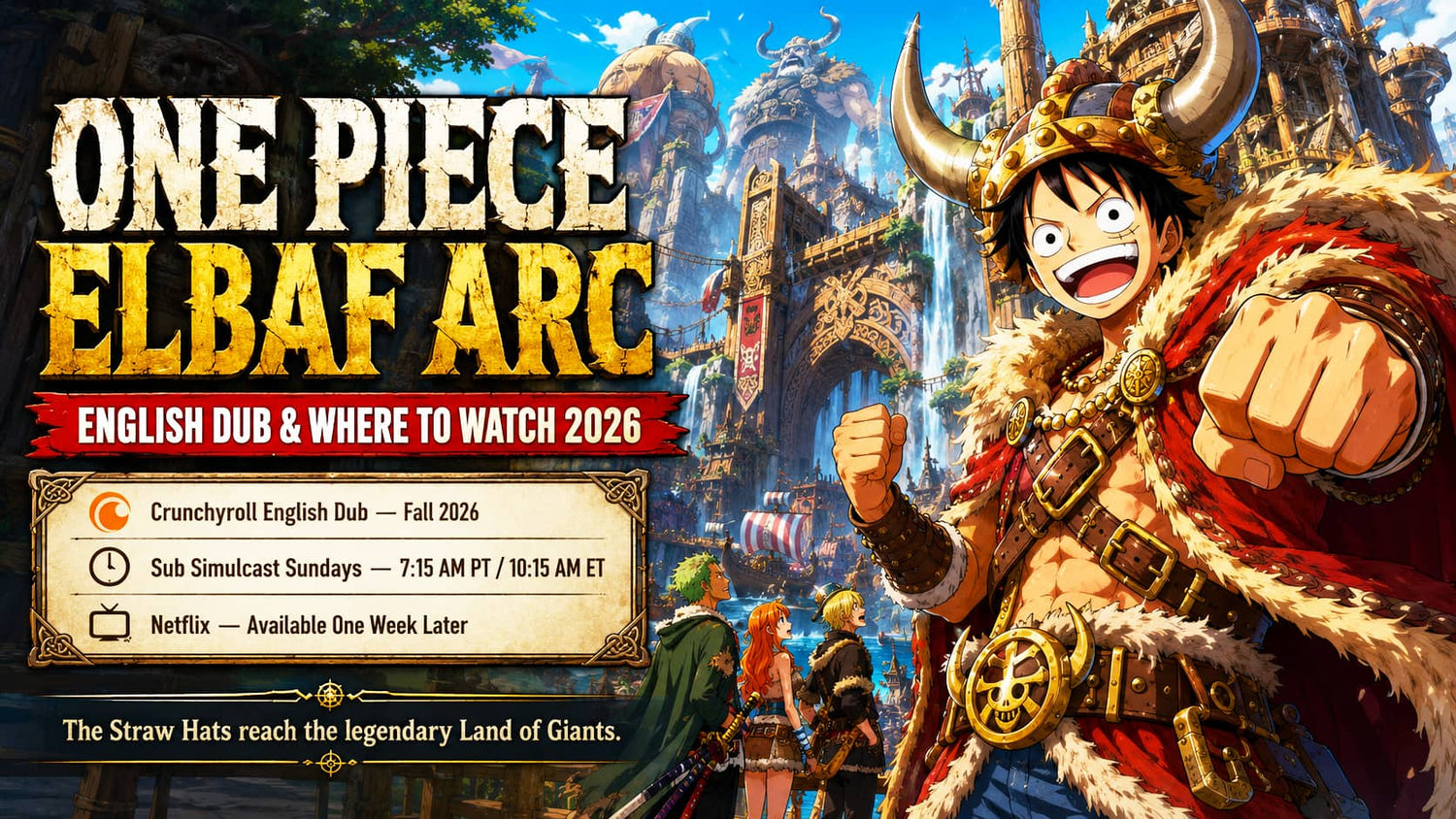 One Piece Elbaf Arc — English Dub & Where to Watch 2026