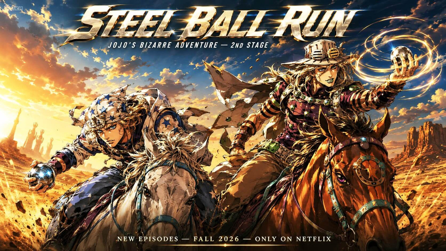 JoJo's Steel Ball Run 2nd Stage Johnny Joestar and Gyro Zeppeli Netflix anime 2026