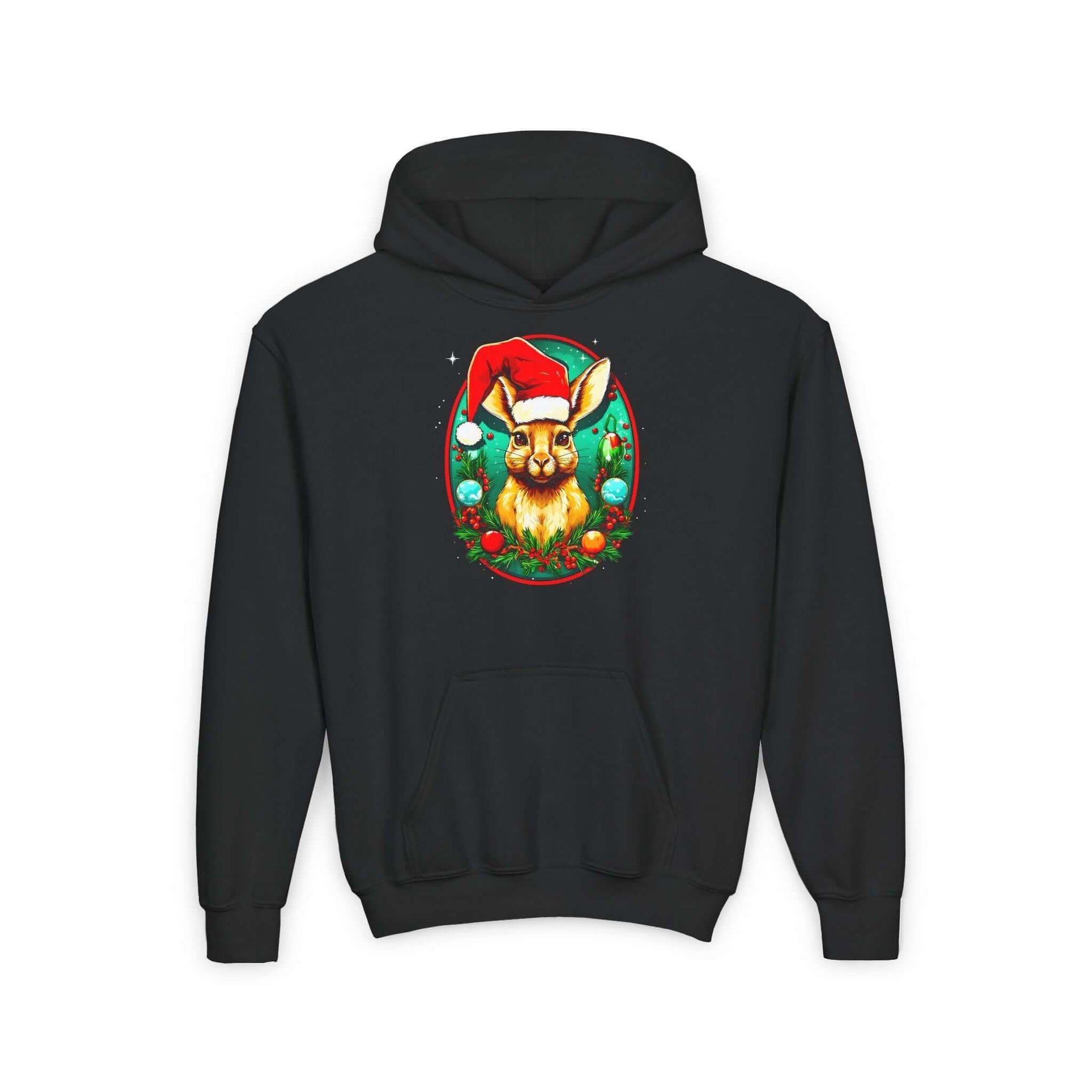 Youth Christmas Rabbit Hoodie | Festive Santa Hat Sweatshirt 🐰🎄✨