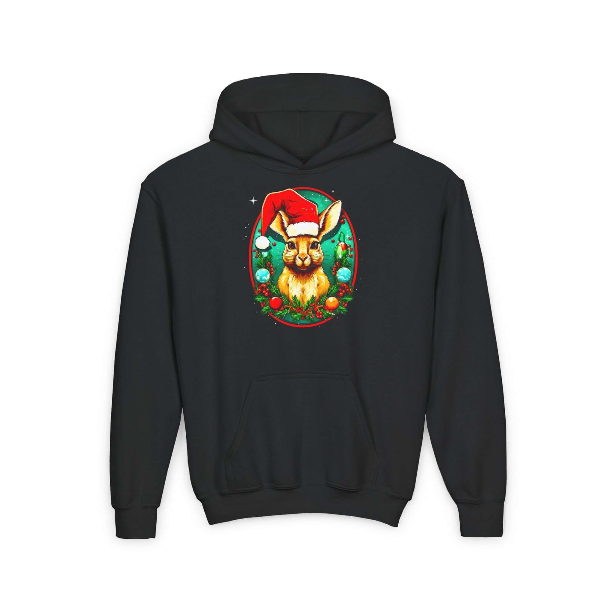 Youth Christmas Rabbit Hoodie | Festive Santa Hat Sweatshirt 🐰🎄✨