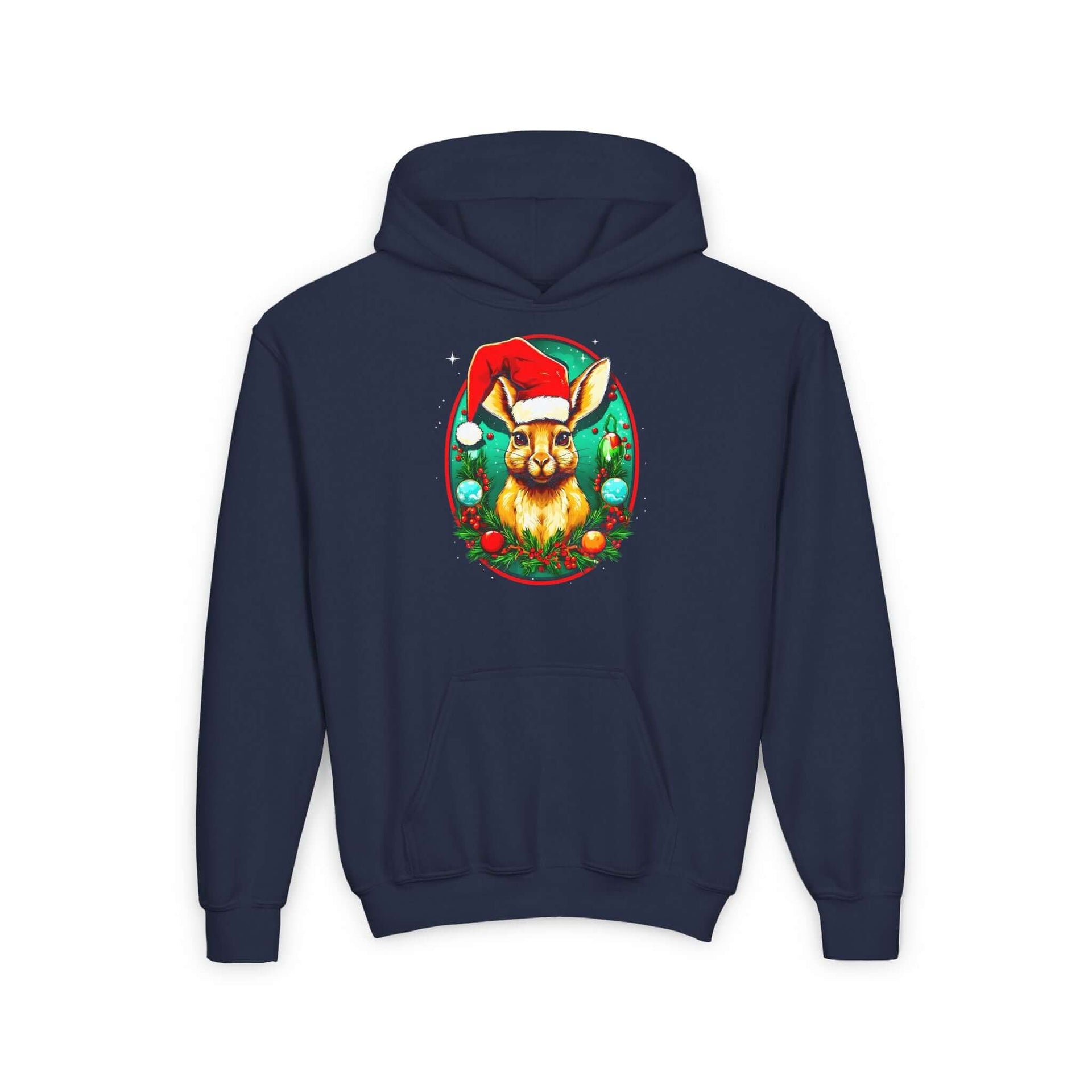 Youth Christmas Rabbit Hoodie | Festive Santa Hat Sweatshirt 🐰🎄✨
