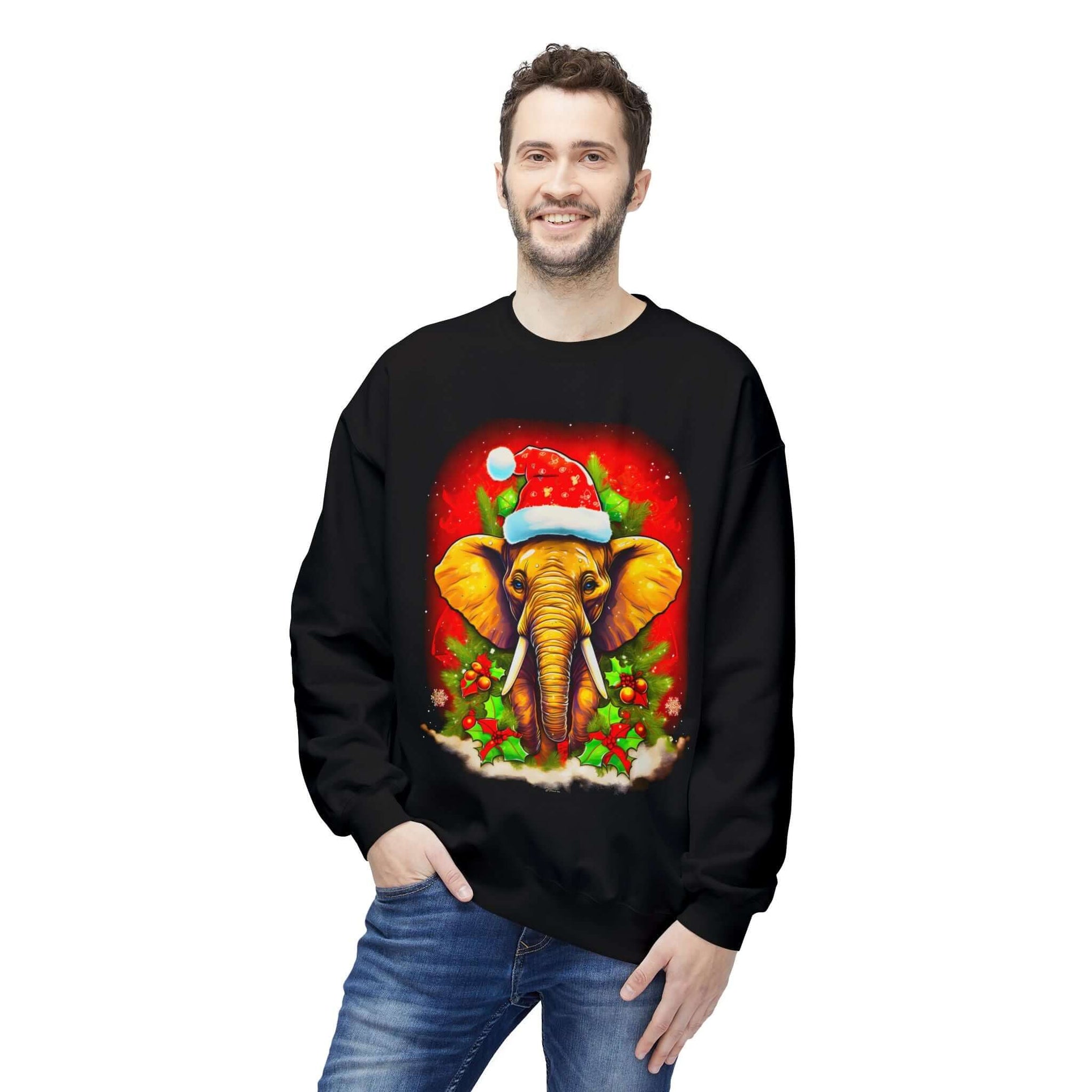 Festive Elephant Christmas Sweatshirt - Unique Holiday Apparel | Infinite Visibility