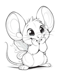 Cute cartoon mouse with large ears and wings, smiling with excitement, perfect for kids' coloring pages.