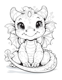 Cute dragon coloring page for kids featuring an adorable cartoon character with big eyes and playful wings.