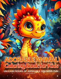 Colorful illustration from the Adorable Animal Coloring Book for Kids featuring a cute dragon character.